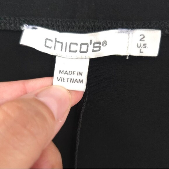 Chicos Travelers Midi V-Neck Black Dress Stretchy Flowy Flowy A-Line Pockets - Picture 7 of 16